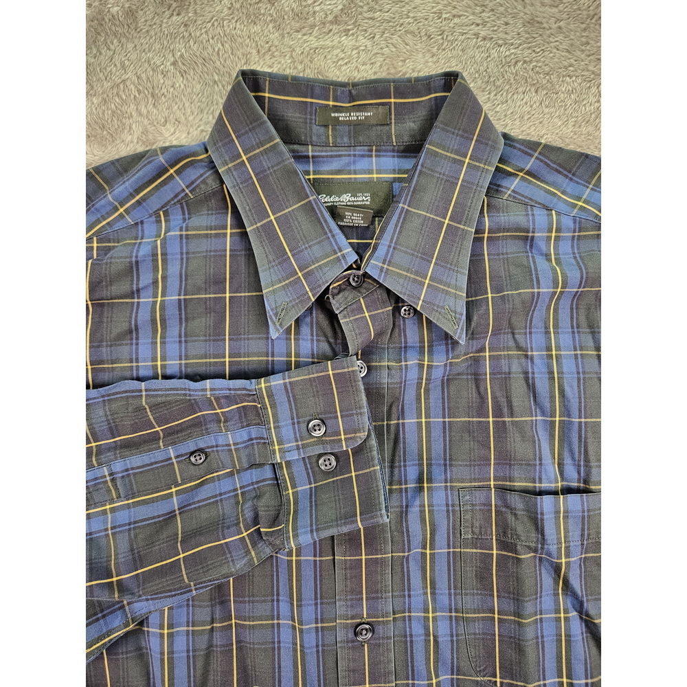 Eddie Bauer Men's Plaid Shirt Wrinkled-resistant Relaxed Fit Size XL Tall